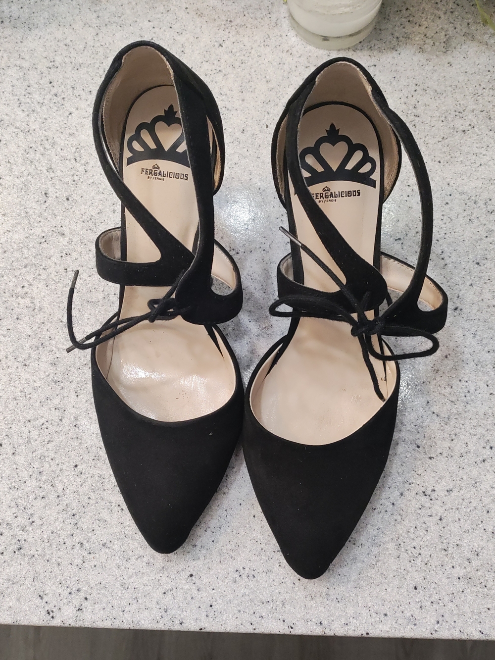 Fergalicious Black Pointed Toe Lace-Up Heels